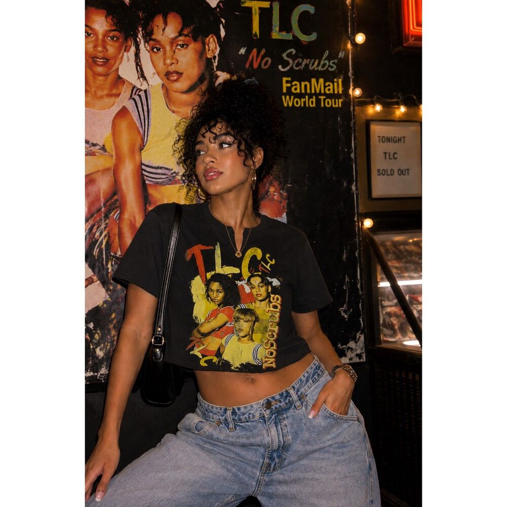 TLC No Scrubs Graphic Crop Top T Shirt Black XL 90s Hip Hop Music Tee